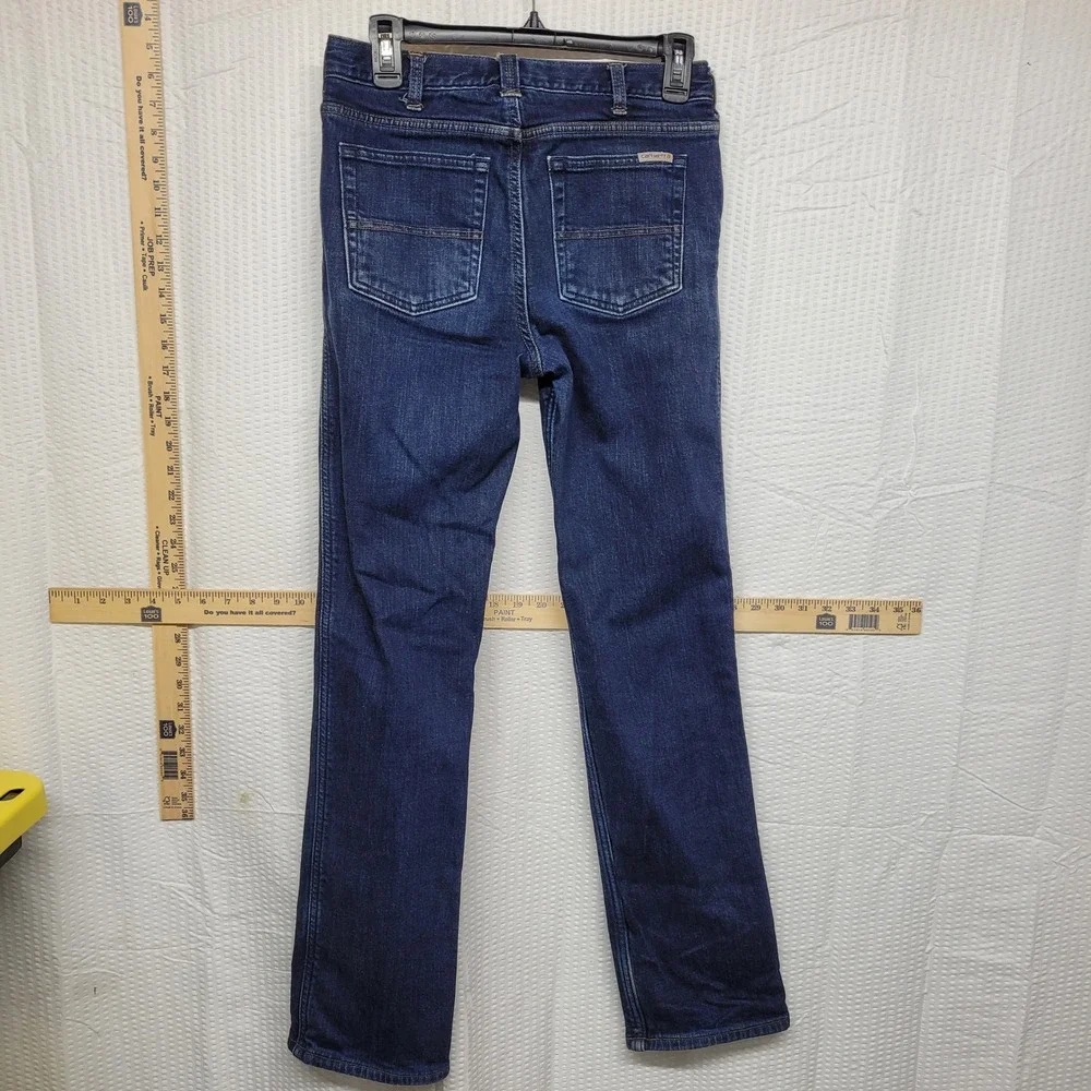Carhartt Womens Flannel Lined‎ Jeans Original Fit Straight Leg Dark Wash Blue 4R